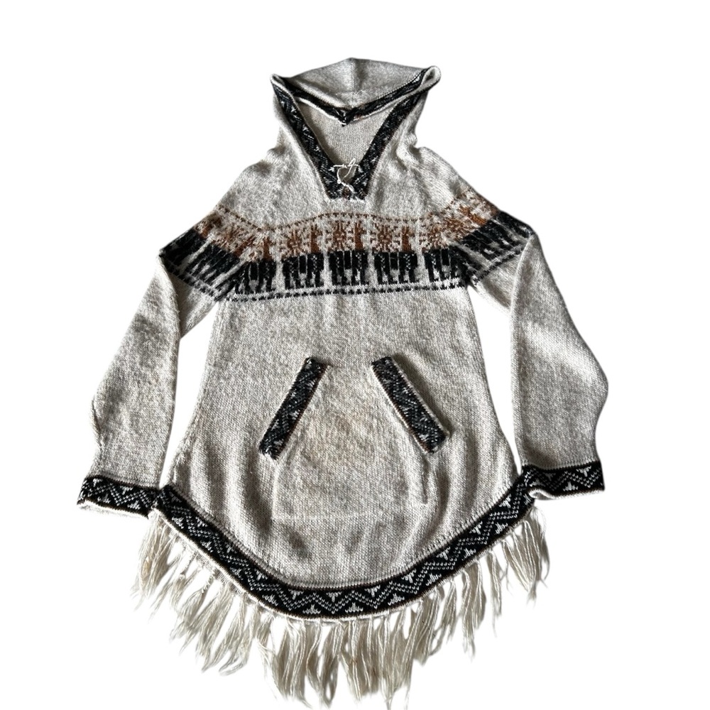 Sisandina Women’s Peruvian Alpaca Sweater Aztec Pattern Sz Small Beige Navy